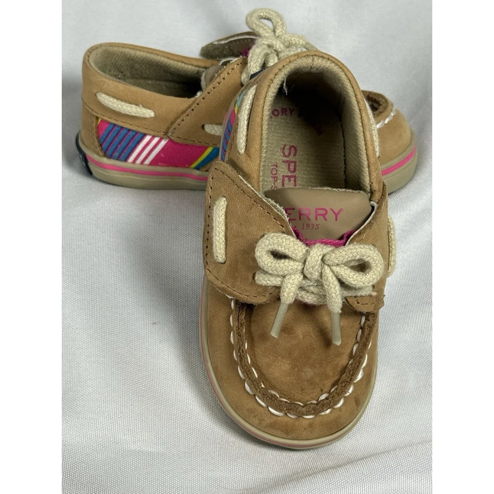 Sperry Top-Siders Intrepid Crib Jr. Pink & Teal Striped Fabric Infant 3M Leather